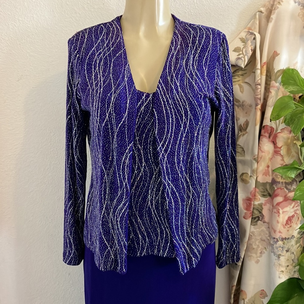 Vintage Dress Ronni Nicole By Ouida 2 Pc Purple Long with Elver Glitter Upper